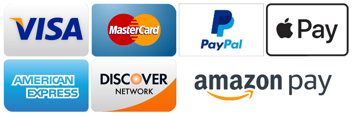 Visa, Mastercard, American Express, Discover, PayPal, Apple Pay and Amazon Pay Accepted.